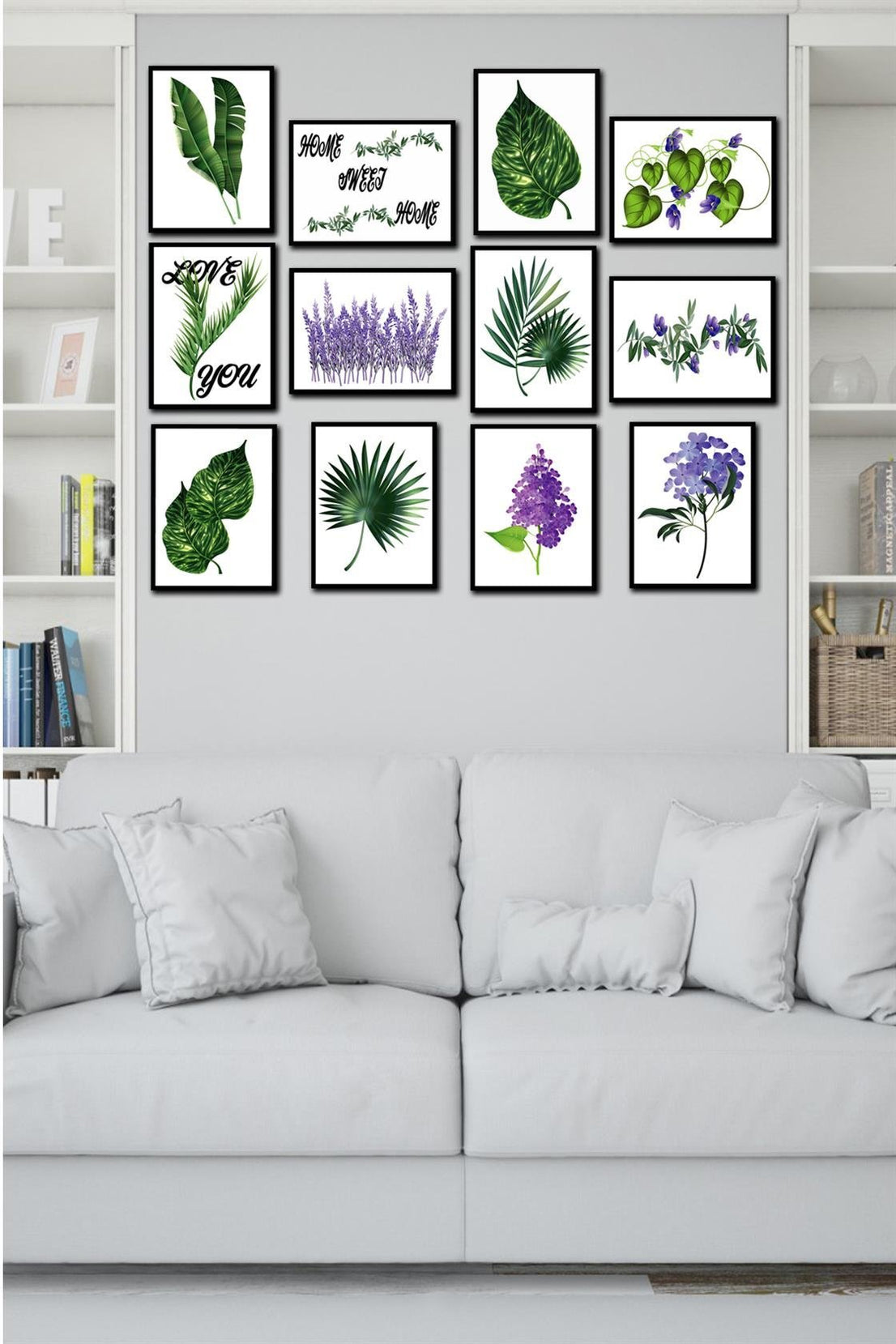 12 Parça Yeşil Yaprak Tarzında Tablo Seti