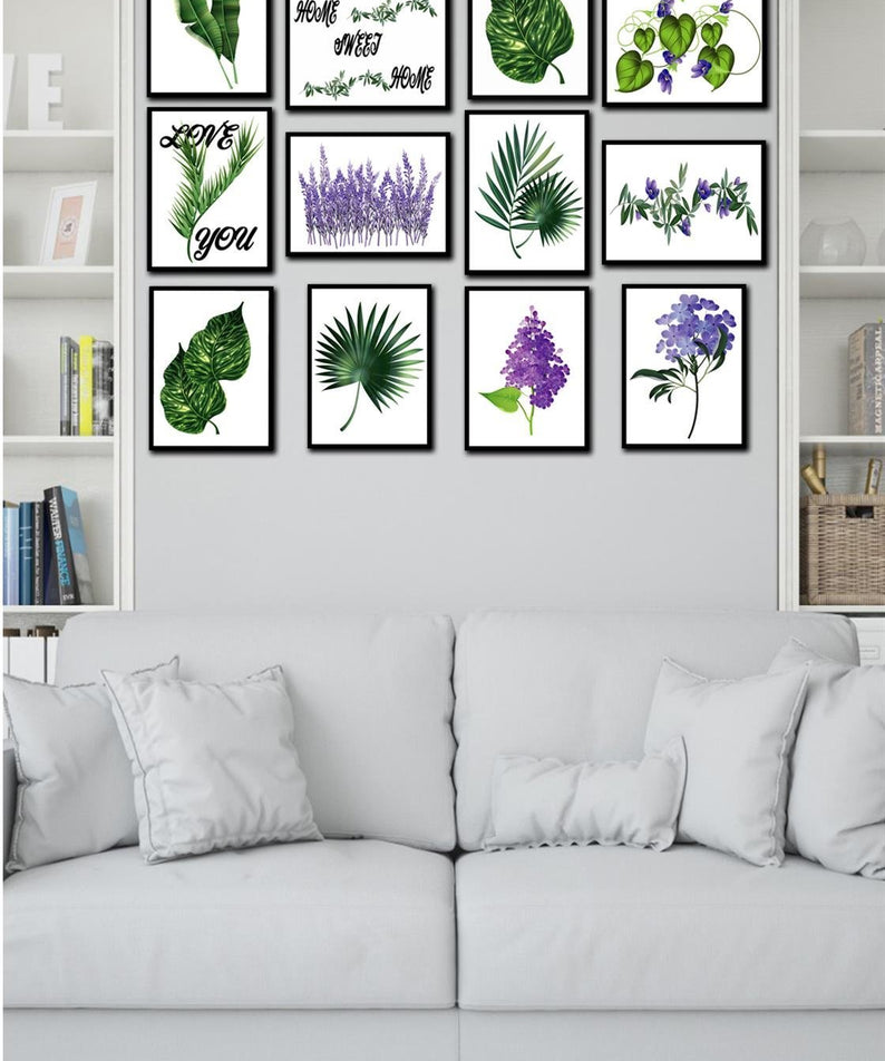 12 Parça Yeşil Yaprak Tarzında Tablo Seti