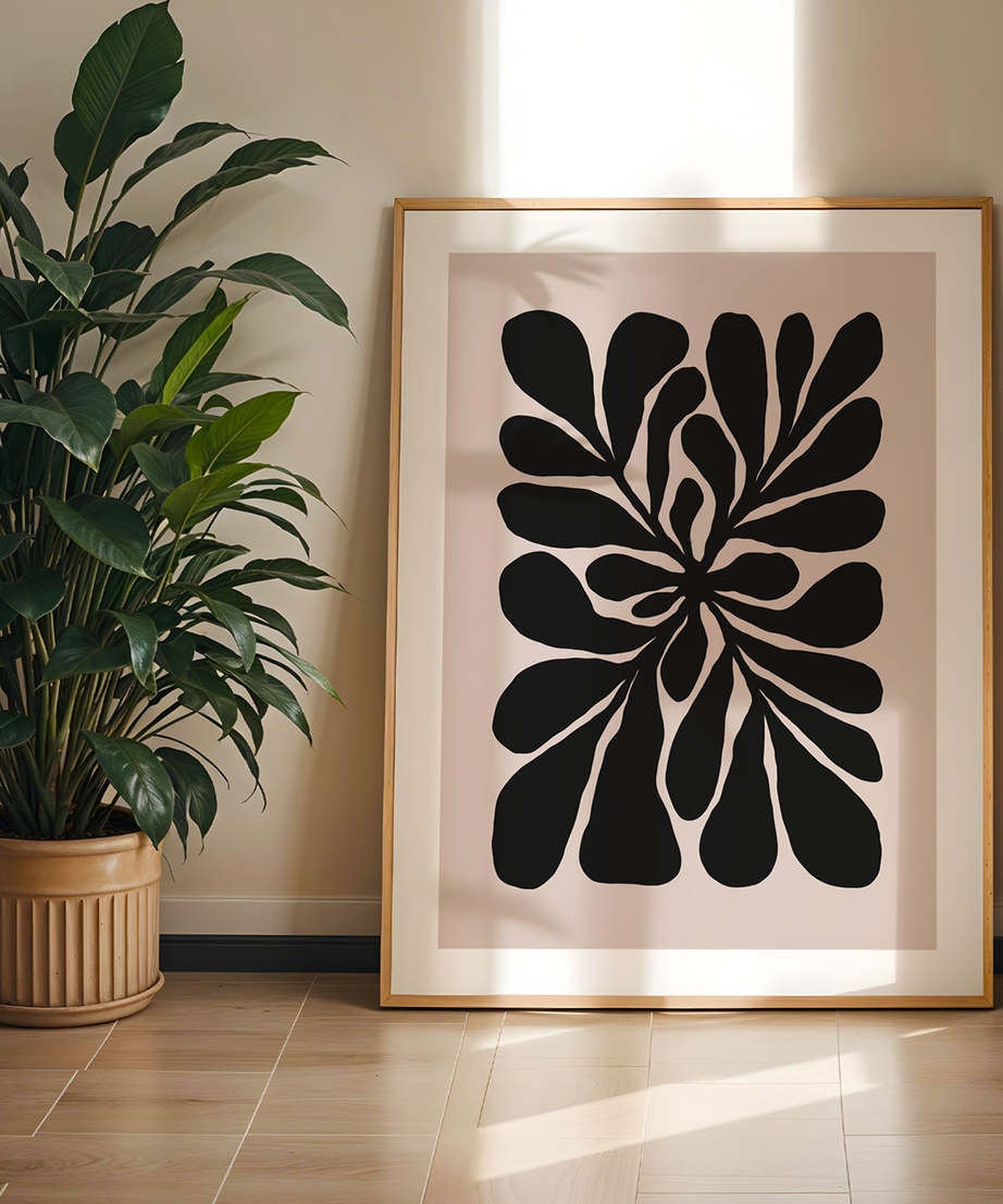 Abstract Bloom Tek Parça Doğal Ahşap Çerçeveli Tablo