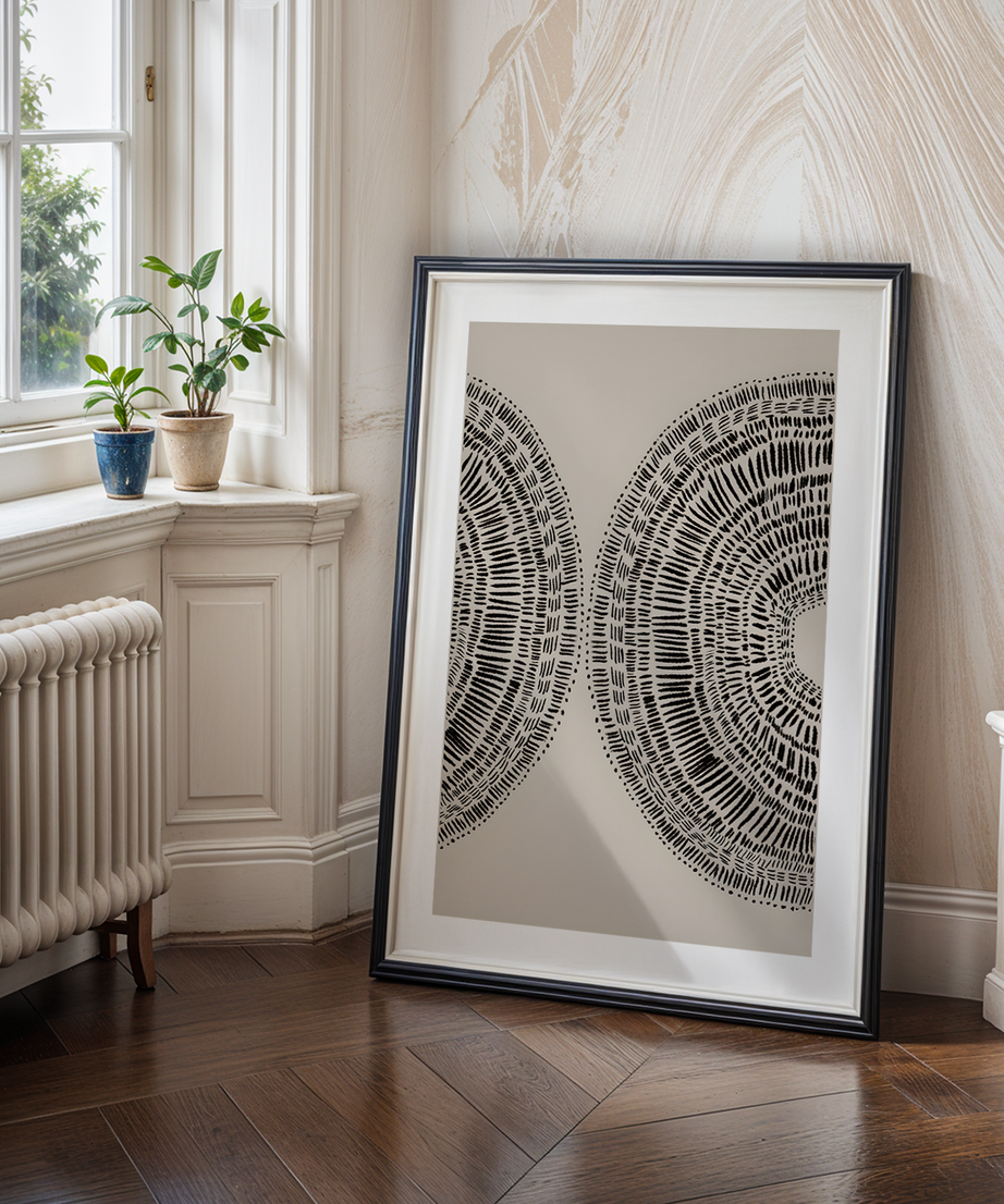 Radial Pattern Tek Parça Siyah Çerçeveli Ahşap Tablo