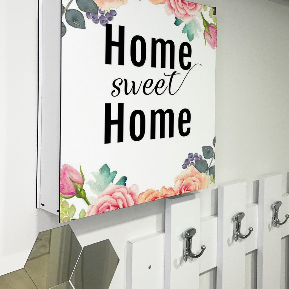 Home Sweet Home Temalı Ahşap Sigorta Saklama Kutusu