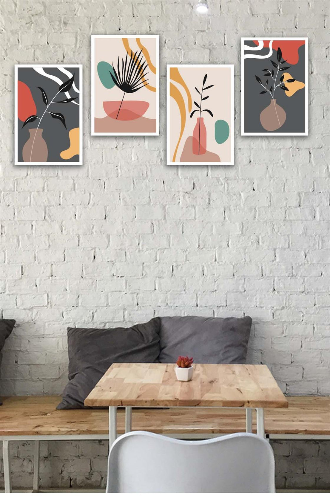 4 Parça Renkli Bohem Tarzında Tasarım Uv Baskı Mdf Tablo Seti