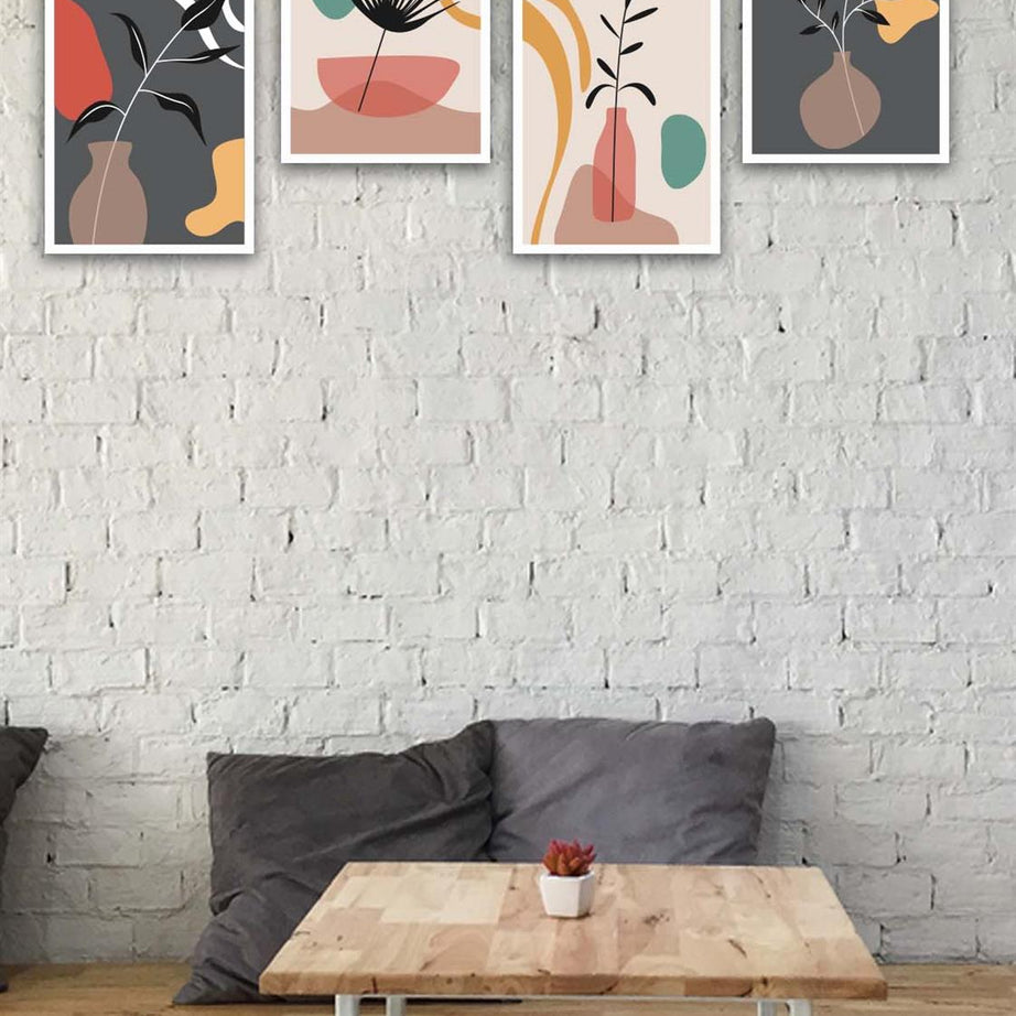 4 Parça Renkli Bohem Tarzında Tasarım Uv Baskı Mdf Tablo Seti