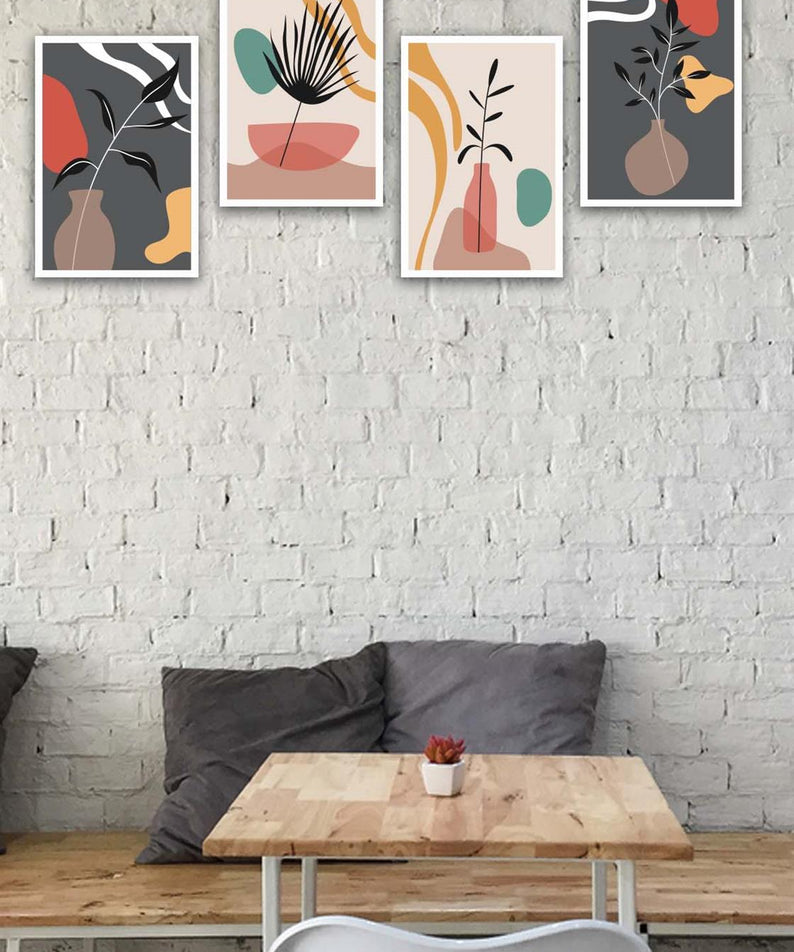 4 Parça Renkli Bohem Tarzında Tasarım Uv Baskı Mdf Tablo Seti