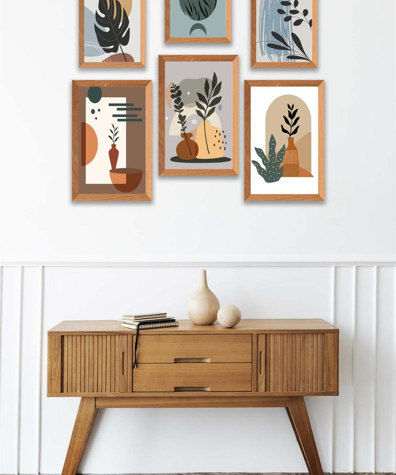 6 Parça Bohem Sanatsal Tarzında (Ahşap çerçeve görünümlü) Uv Baskı Mdf Tablo Seti