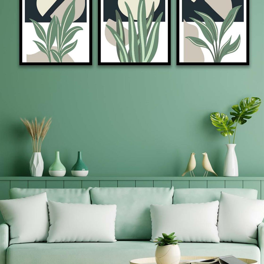 3 Parça Geometrik Şekiller Sanatsal (Siyah çerçeve görünümlü) Uv Baskı Mdf Tablo Seti