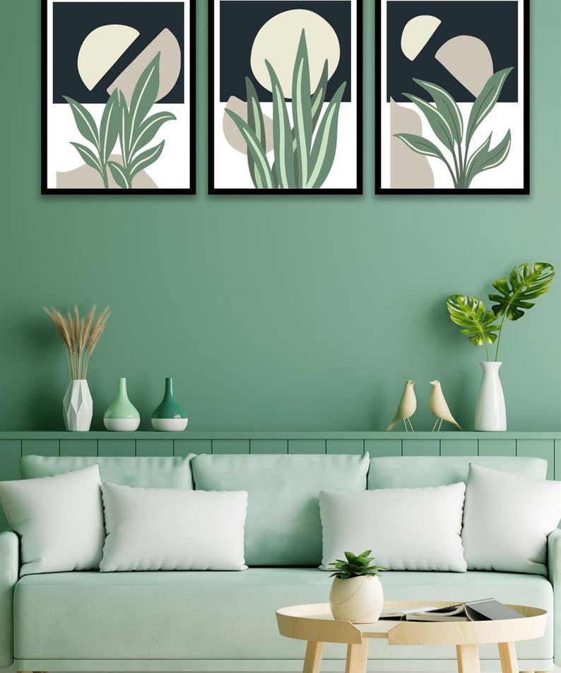 3 Parça Geometrik Şekiller Sanatsal (Siyah çerçeve görünümlü) Uv Baskı Mdf Tablo Seti