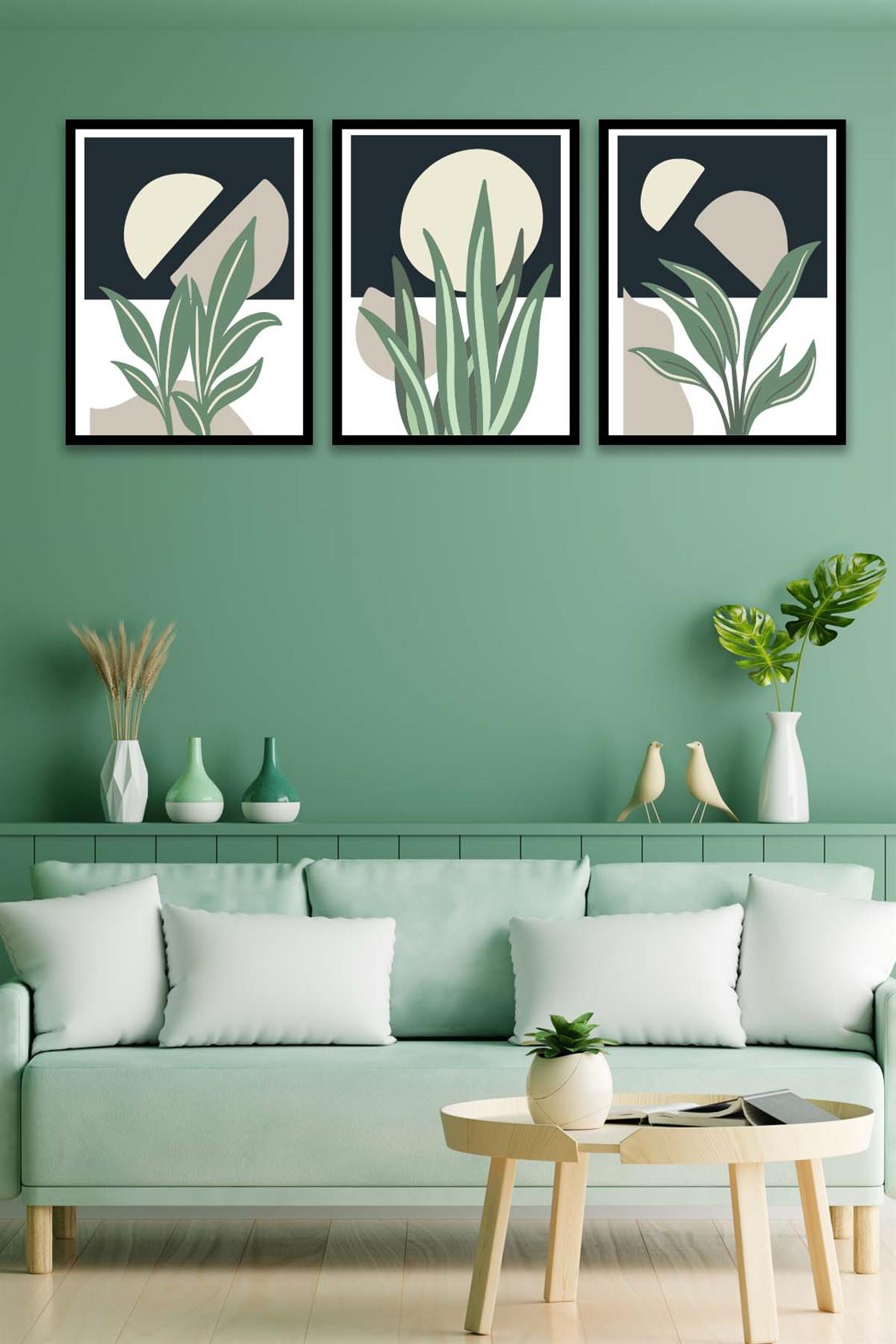 3 Parça Geometrik Şekiller Sanatsal (Siyah çerçeve görünümlü) Uv Baskı Mdf Tablo Seti