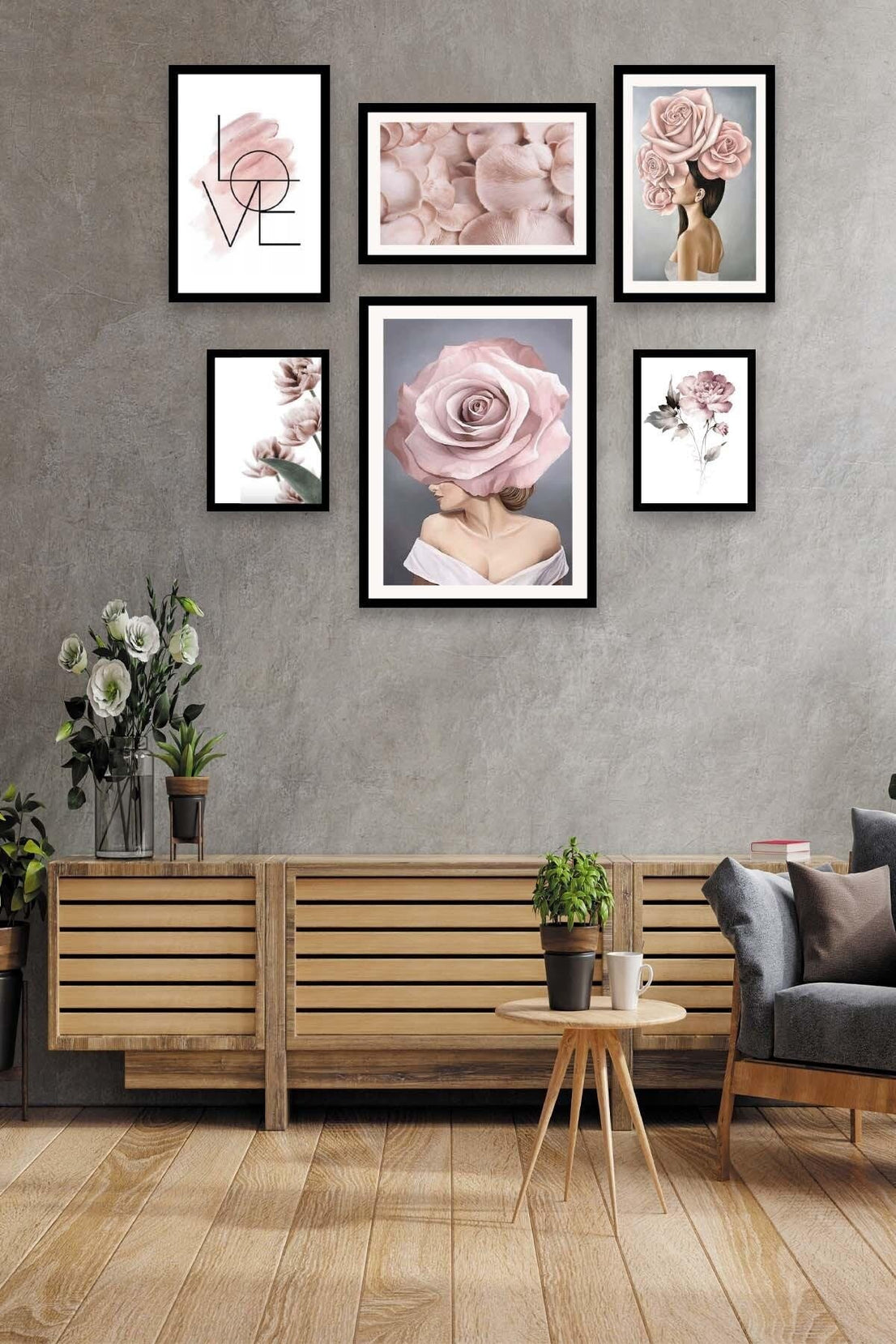 Love Yazı Kadın Ve Gül Temalı Tablo Seti