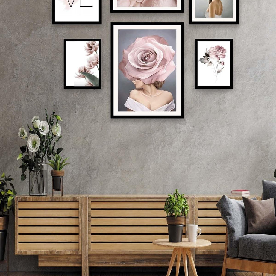 Love Yazı Kadın Ve Gül Temalı Tablo Seti
