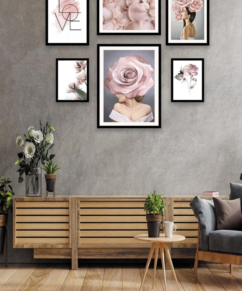 Love Yazı Kadın Ve Gül Temalı Tablo Seti