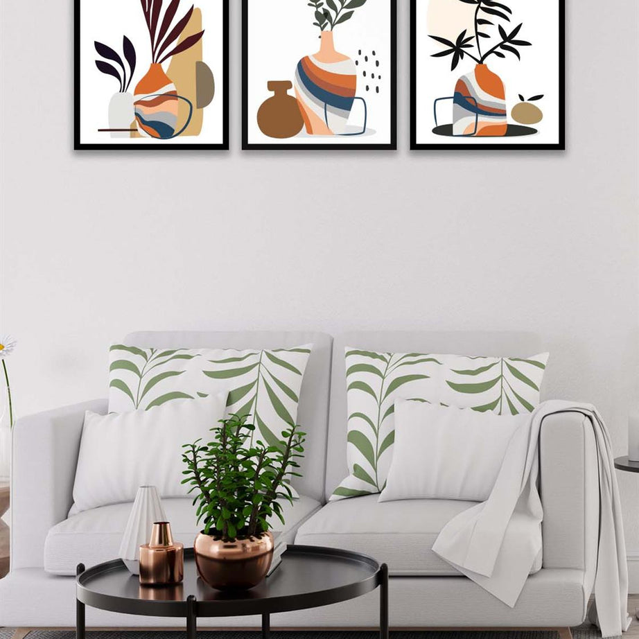 3 Parça Modern Sanatsal Tarzda (Siyah çerçeve görünümlü) Uv Baskı Mdf Tablo Seti