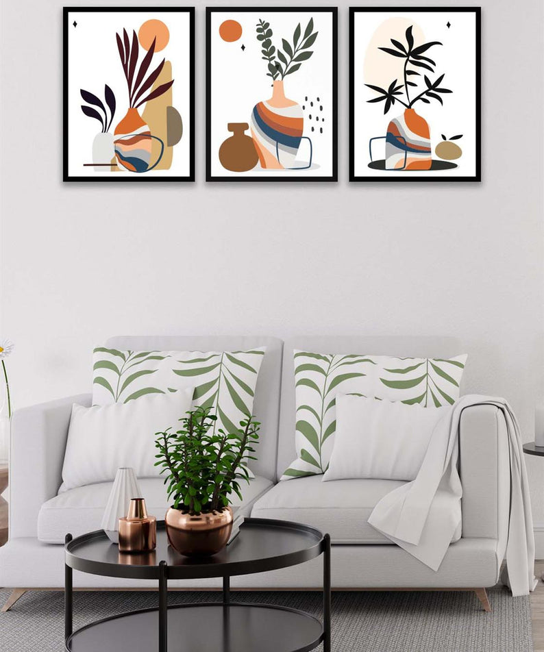 3 Parça Modern Sanatsal Tarzda (Siyah çerçeve görünümlü) Uv Baskı Mdf Tablo Seti