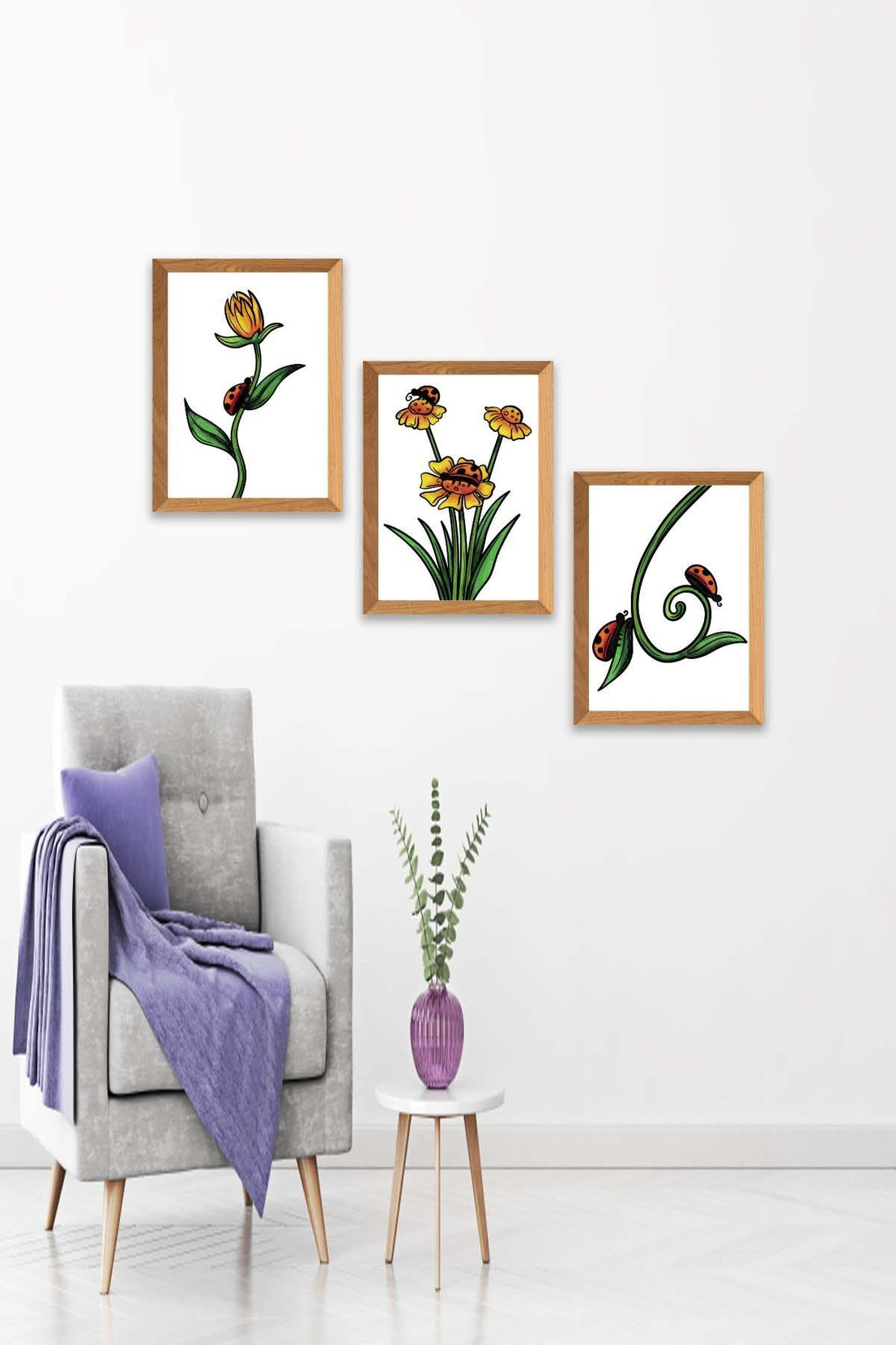 Papatya Tarzında Ahşap Çerçeve Görünümlü Tablo Seti