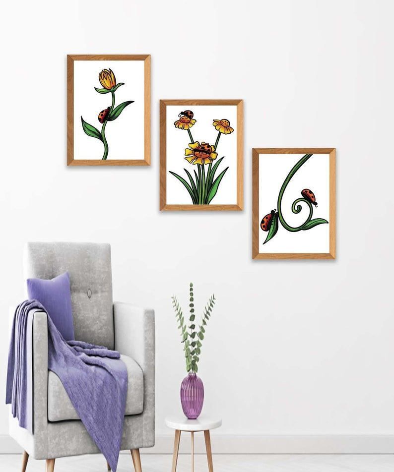 Papatya Tarzında Ahşap Çerçeve Görünümlü Tablo Seti