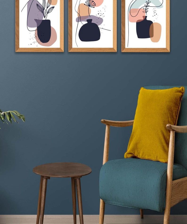 Vazo Temalı Ahşap Çerçeve Görünümlü Tablo Seti