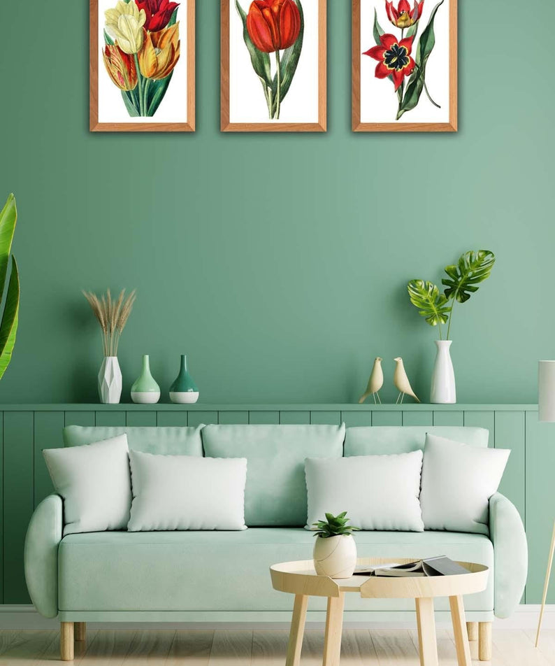 Gül Temalı Ahşap Çerçeve Görünümlü Tablo Seti