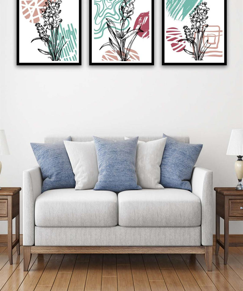 3 Parça Modern Sanat Tarzında Siyah Çerçeve Görünümlü Uv Baskı Mdf Tablo Seti