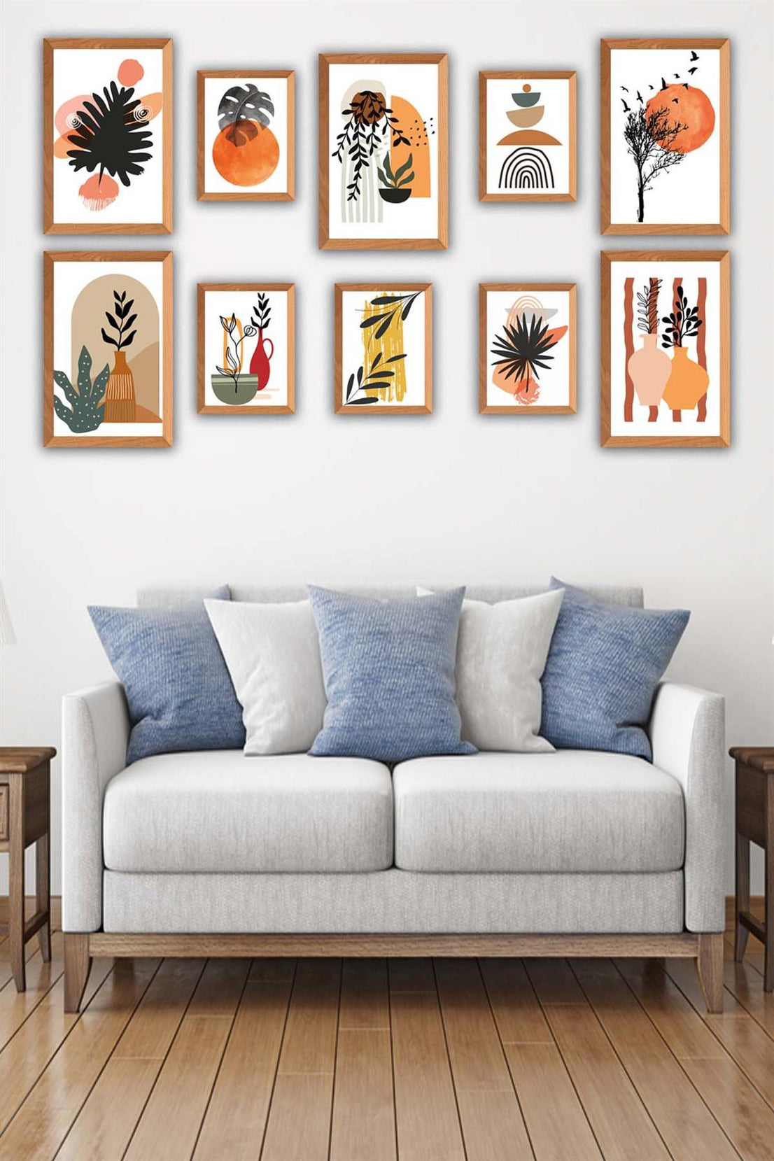 10 Parça Ahşap Çerçeve Görünümlü Sanatsal Tarzda Tablo Seti