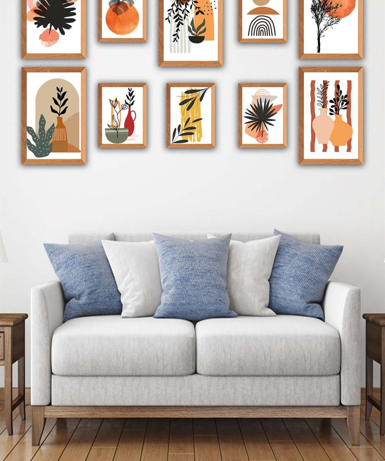 10 Parça Ahşap Çerçeve Görünümlü Sanatsal Tarzda Tablo Seti