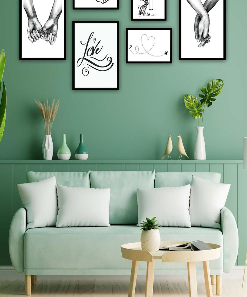 6 Parça Siyah Beyaz Sanatsal Çerçeve Görünümlü Tablo Seti