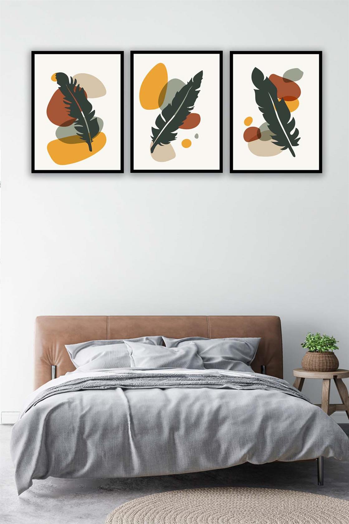 3 Parça Sanatsal Tüy Tarzında Tablo Seti