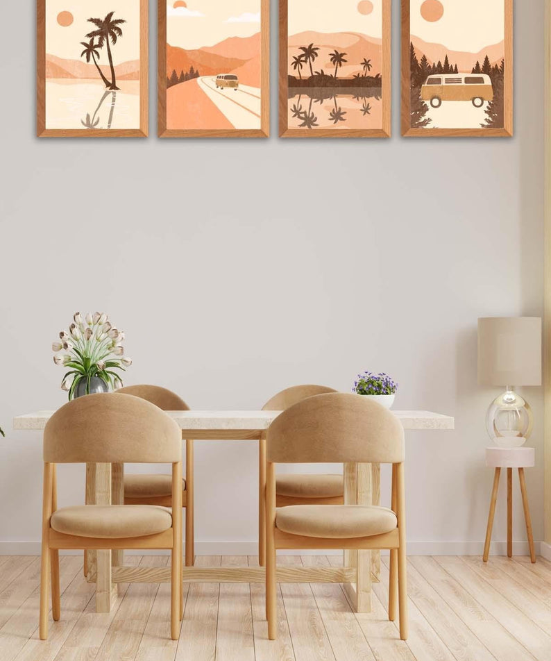 Yaz Ve Palmiye Temalı Ahşap Çerçeve Görünümlü Tablo Seti