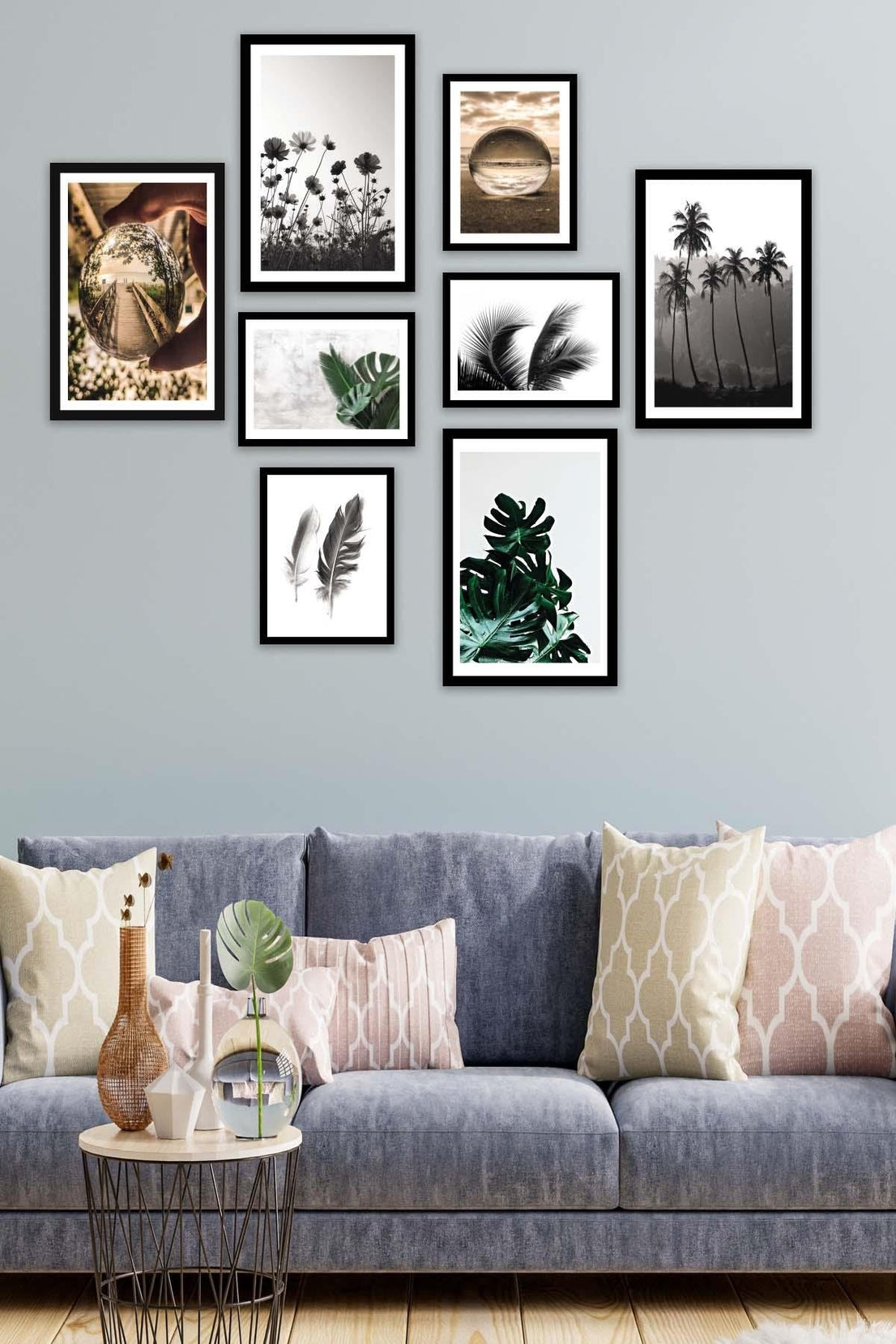 8 Parça Modern Tarzda Palmiye Ve Botanik Tablo Seti