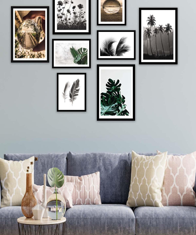 8 Parça Modern Tarzda Palmiye Ve Botanik Tablo Seti