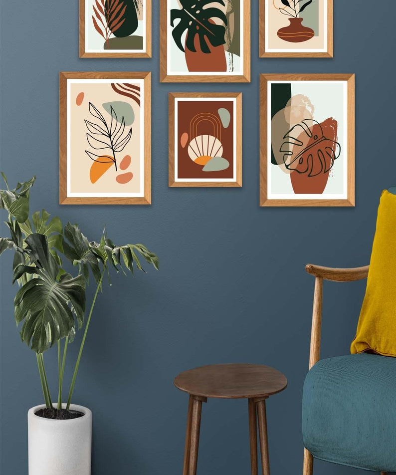 6 Parça Bohem Temalı Ahşap Çerçeve Görünümlü Tablo Seti