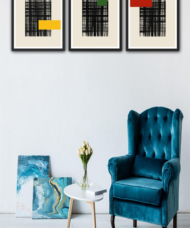 3 Parça Modern Sanat Tarzında Siyah Çerçeve Görünümlü Uv Baskı Mdf Tablo Seti