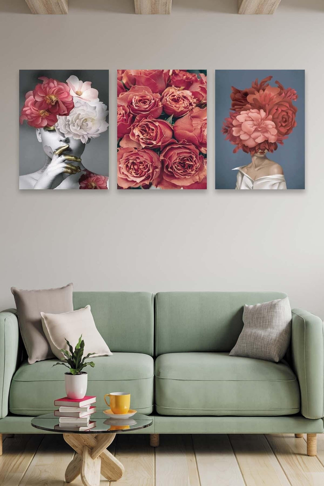 Modern Sanat Kadın Ve Gül Temalı Tablo Seti