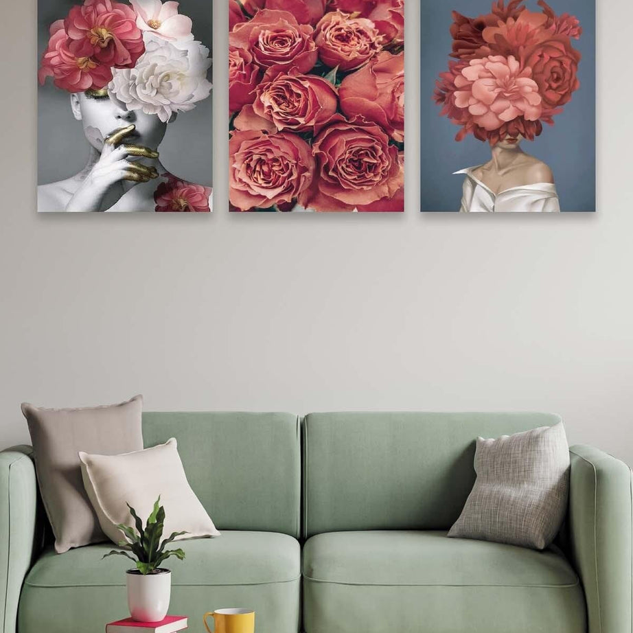 Modern Sanat Kadın Ve Gül Temalı Tablo Seti