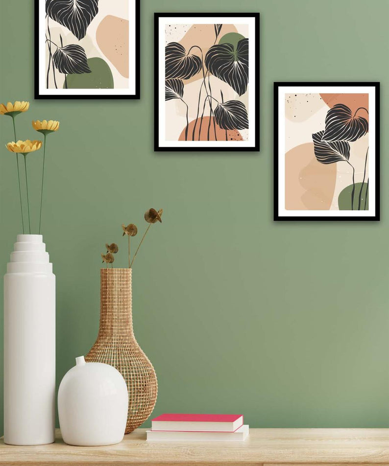 3 Parça Botanik Çiçek Bohem Tasarım Uv Baskı Mdf Tablo Seti