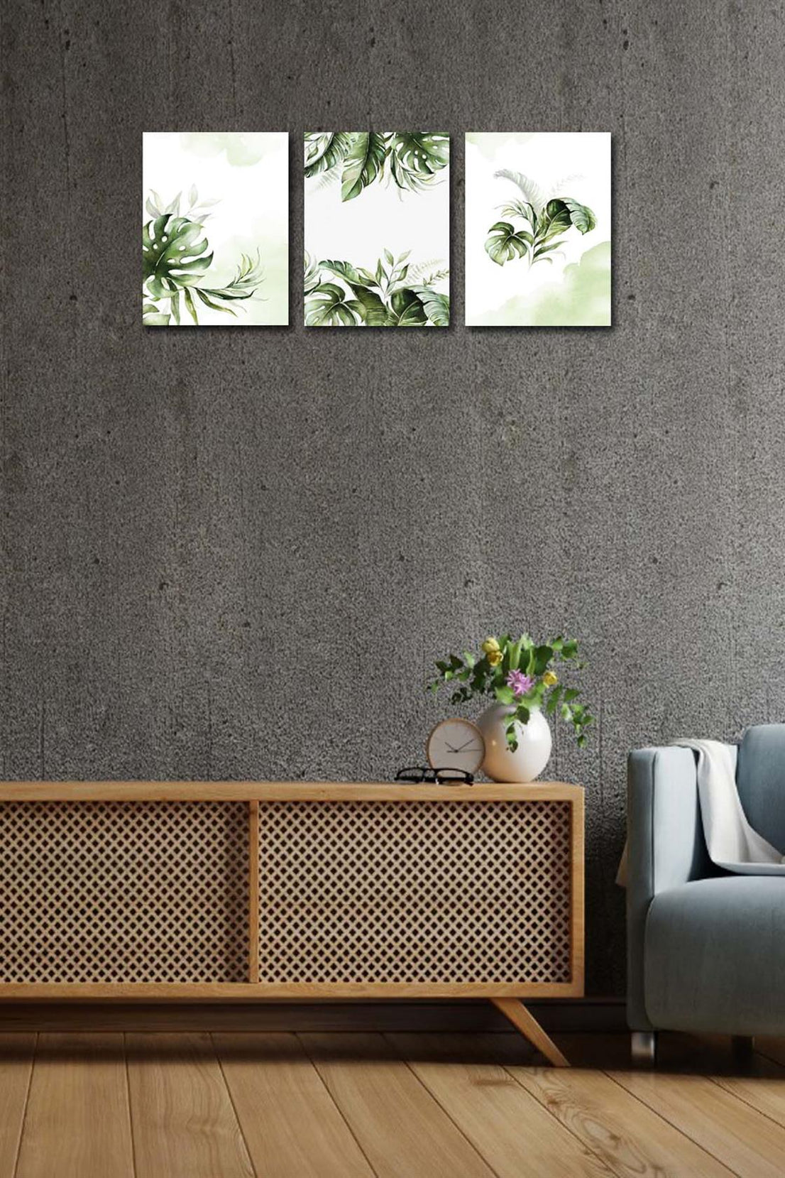 3 Parça Modern Tarzda yaprak Tablo Seti