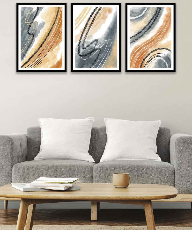 Mermer Deseni Tarzında Siyah Çerçeve Görünümlü Tablo Seti