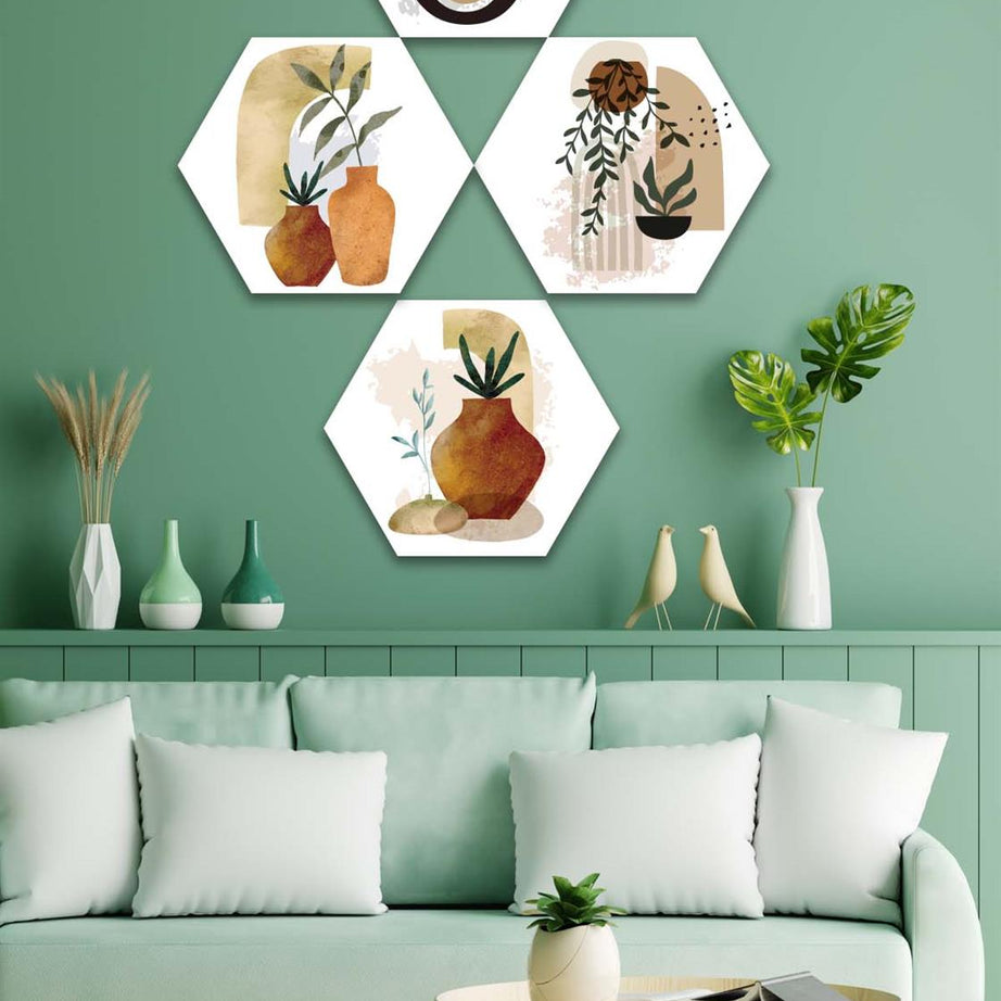 4 Parça Petek Suluboya Modern Tarzda Tasarım Uv Baskı Mdf Tablo Seti