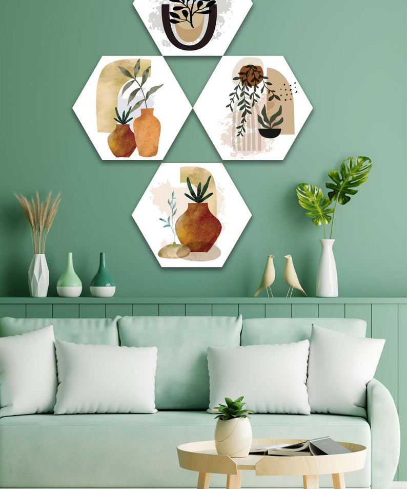 4 Parça Petek Suluboya Modern Tarzda Tasarım Uv Baskı Mdf Tablo Seti