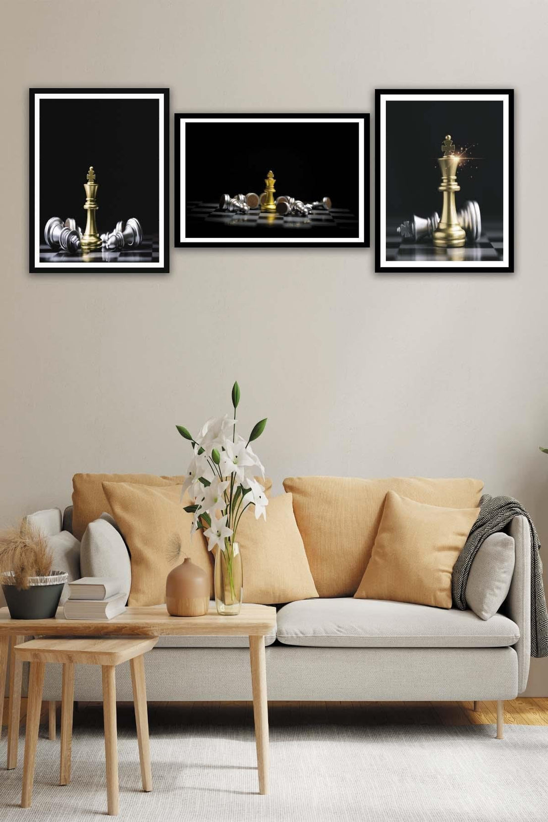 Satranç Temalı Siyah Çerçeve Görünümlü Tablo Seti