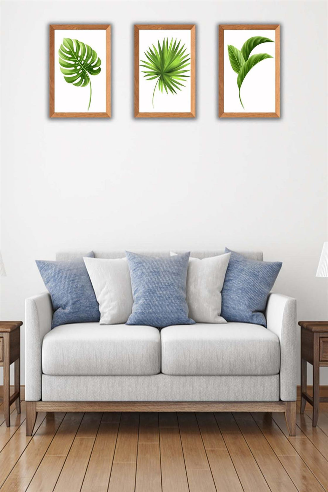 3 Parça Bohem Tarzı Yaprak Ahşap Çerçeve Görünümlü Tablo Seti