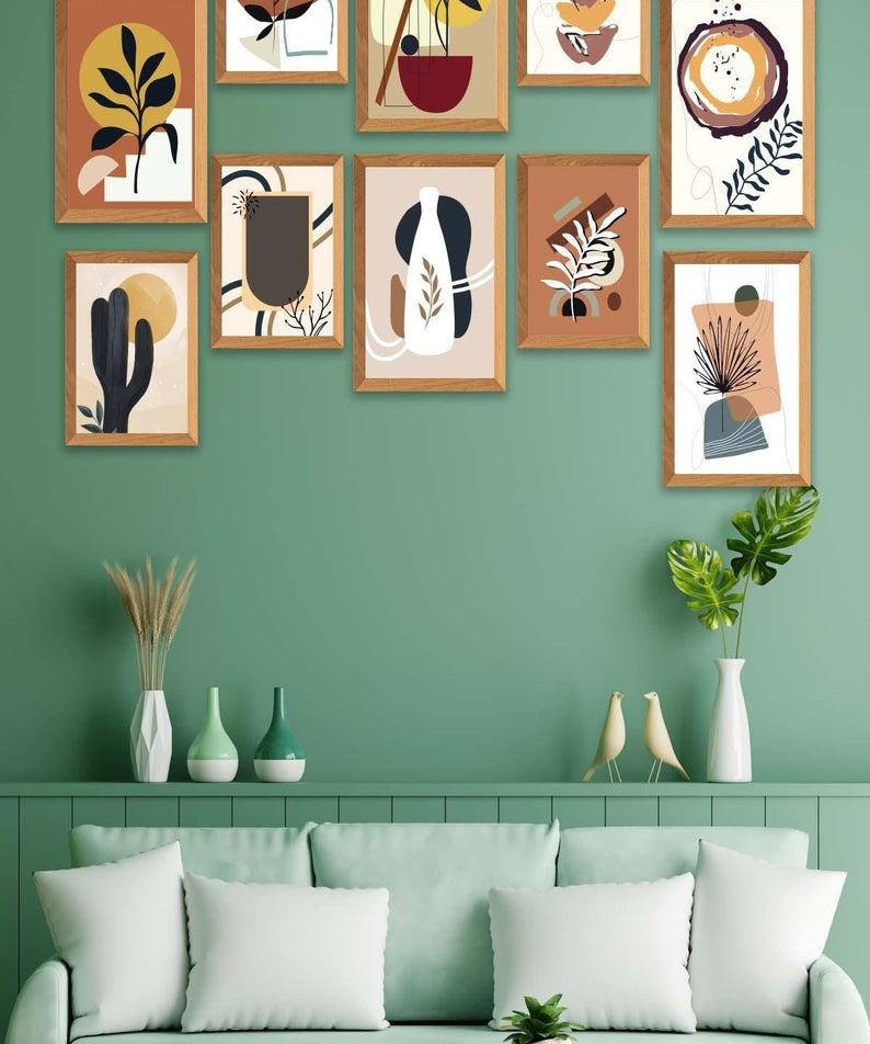 10 Parça Bohem Tarzında Sanatsal Ahşap Çerçeve Görünümlü Tablo Seti