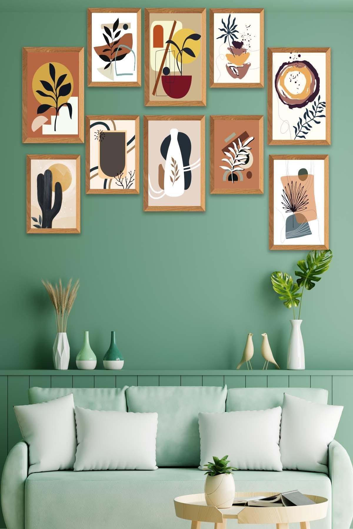 10 Parça Bohem Tarzında Sanatsal Ahşap Çerçeve Görünümlü Tablo Seti