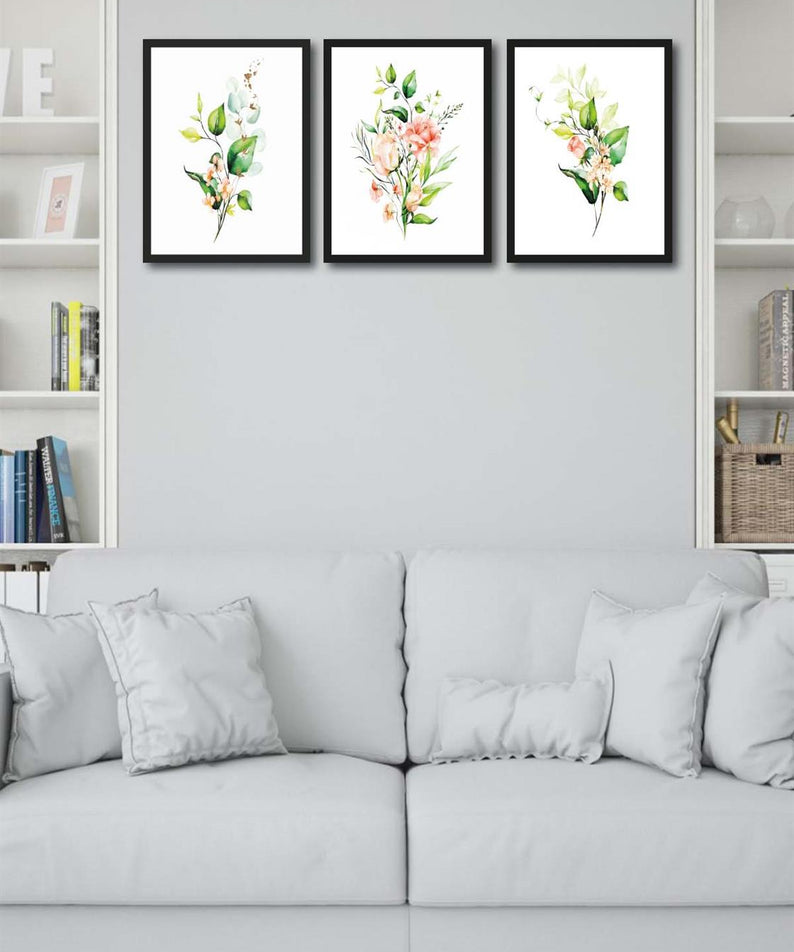 3 Parça Bohem Tarzı Dijital Baskı Yeşil Çiçekler