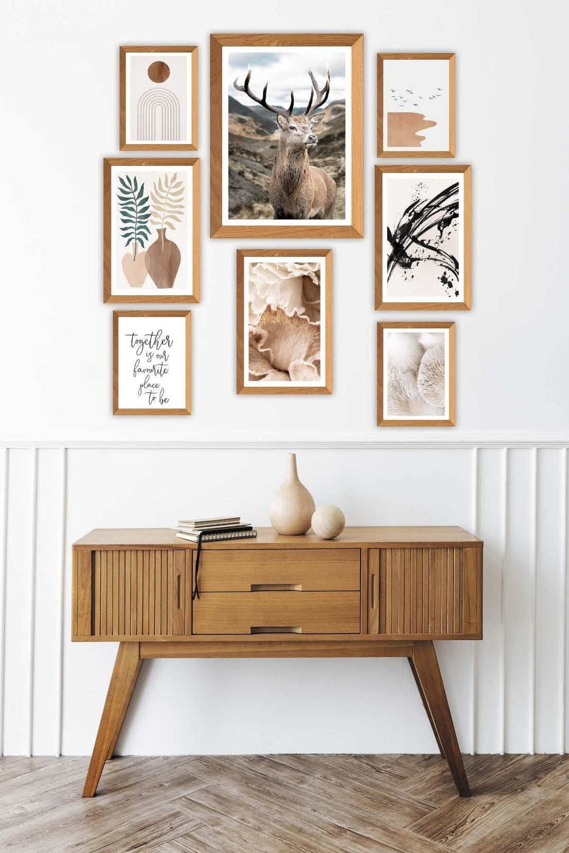 Sanatsal Bohem Yazı Ve Geyik Temalı Tablo Seti