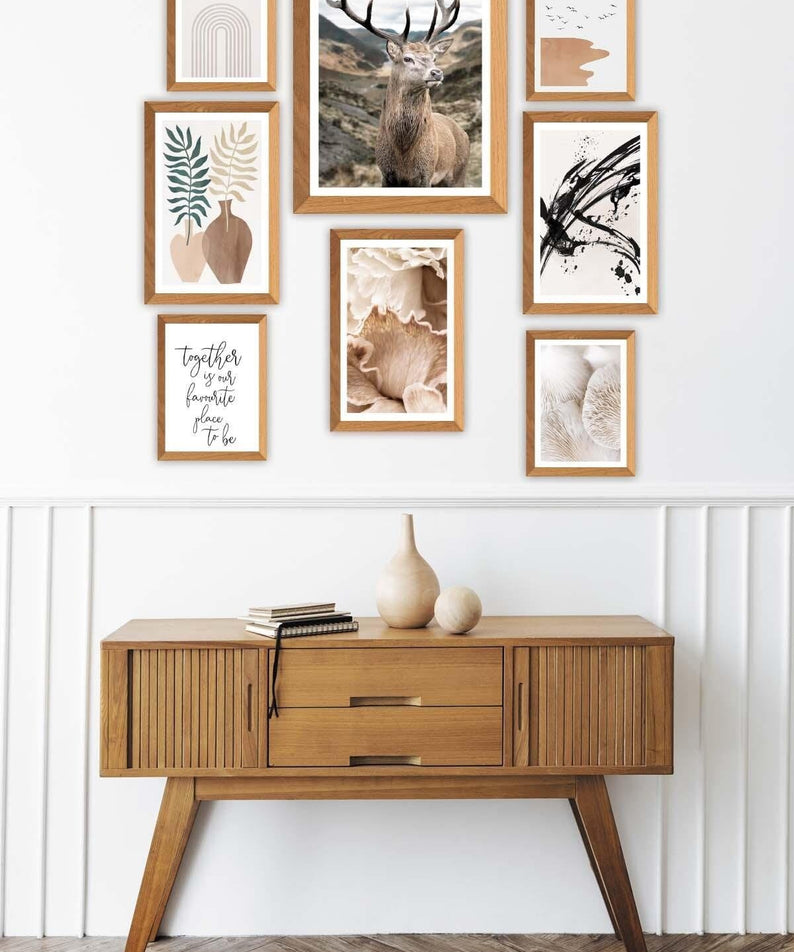 Sanatsal Bohem Yazı Ve Geyik Temalı Tablo Seti