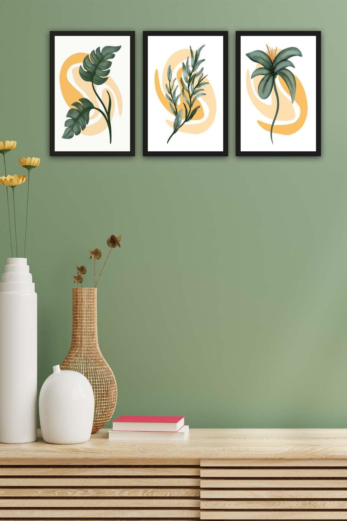 3 Parça Tüy ve Palmiye Temalı Tablo Seti