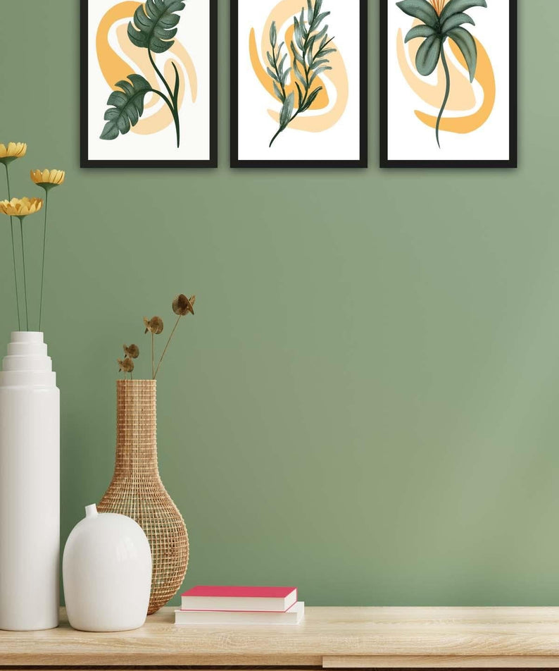 3 Parça Tüy ve Palmiye Temalı Tablo Seti