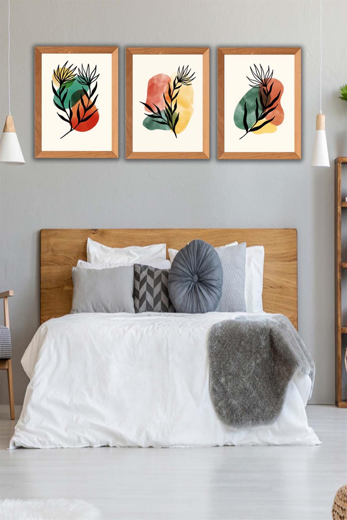 Suluboya Tarzında Ahşap Çerçeve Görünümlü (Uv) Baskı Tablo Seti