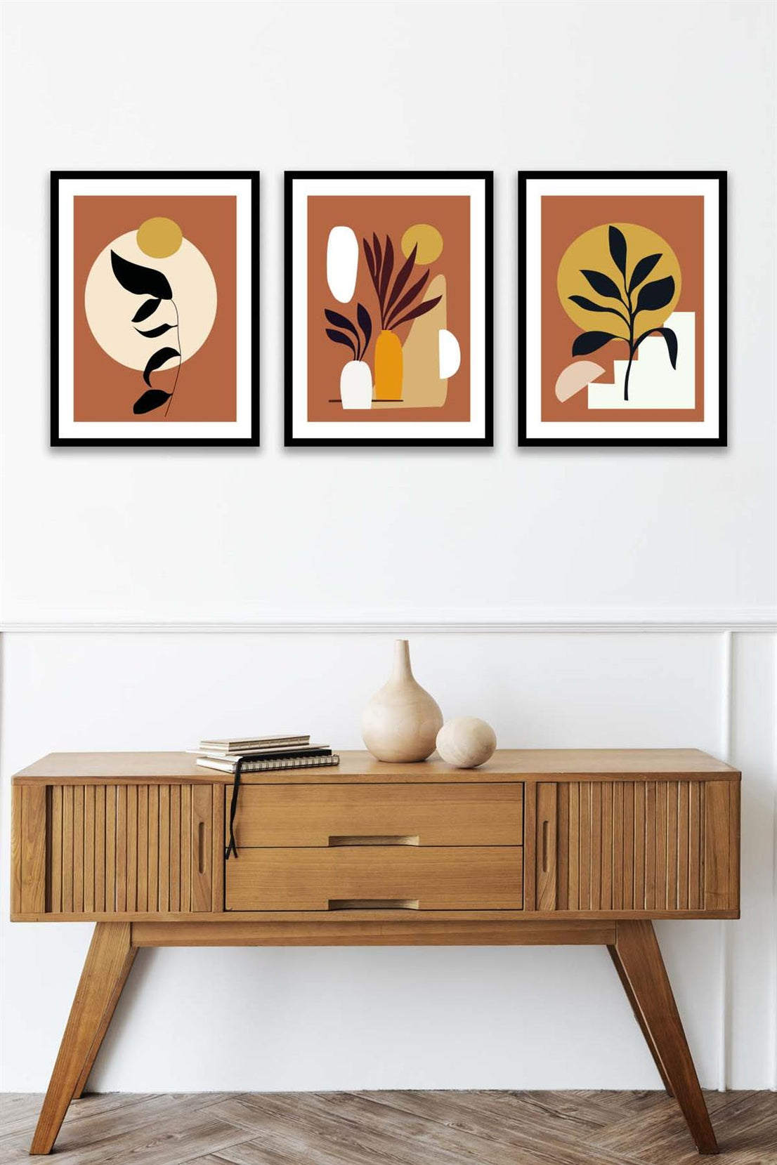 3 Parça Bohem Tarzında Sanatsal (Siyah çerçeve görünümlü) Uv Baskı Mdf Tablo Seti