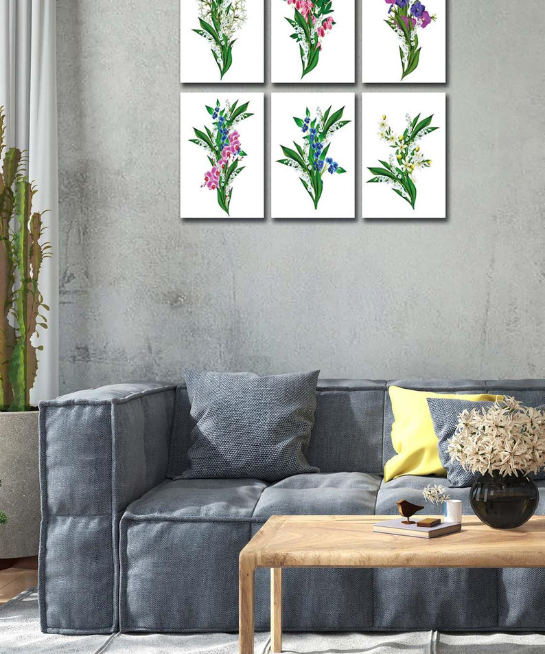 6 Parça Yeşil Çiçekler tablo seti